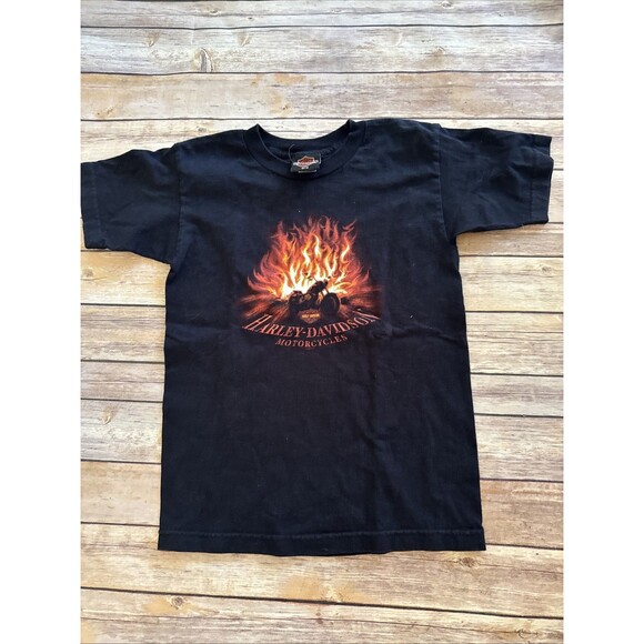 Vintage Harley-Davidson Shirt Youth 10/12 Flame Orlando Motorcycle Tee Black - Picture 1 of 7